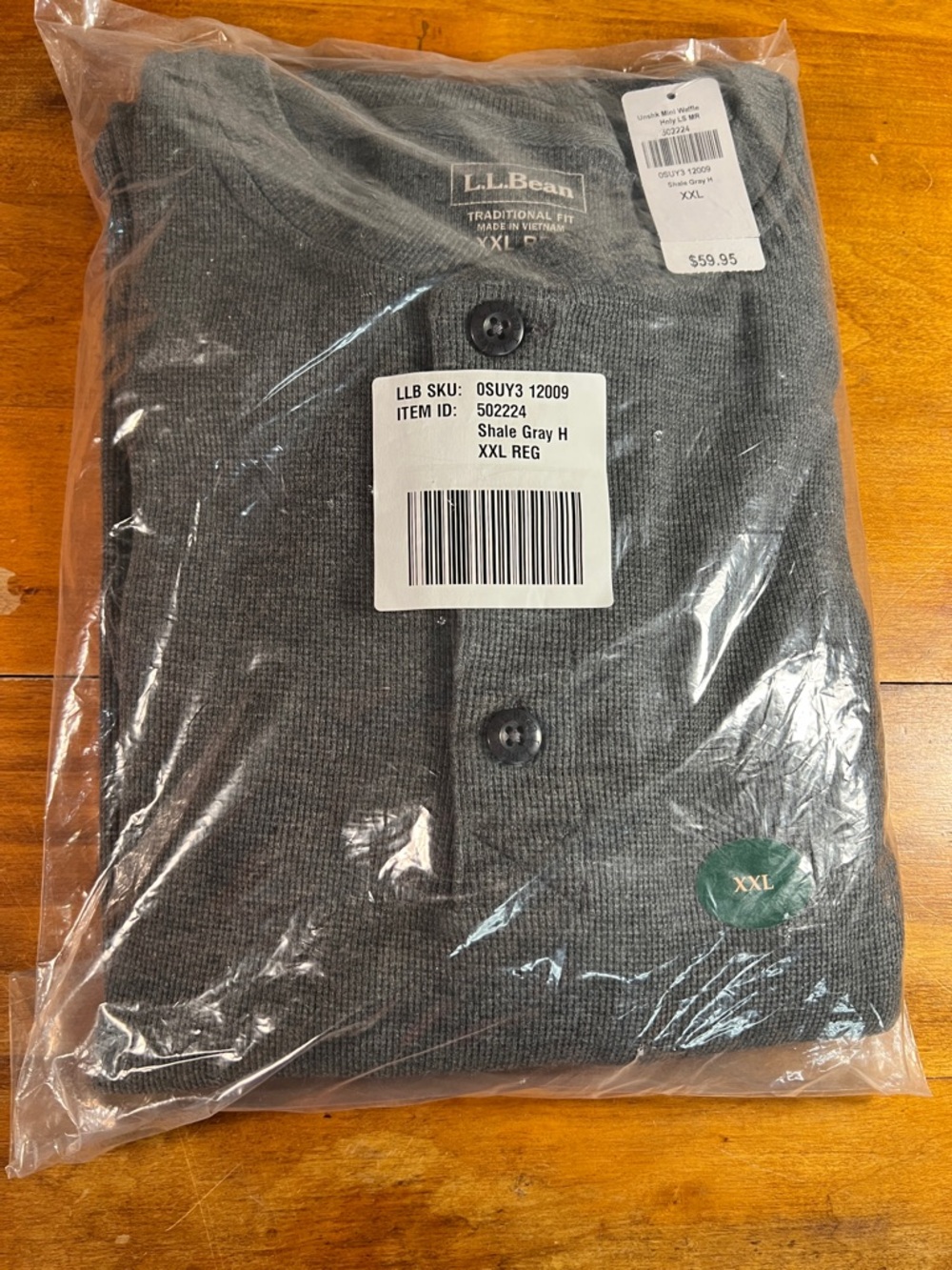 L.L. Bean Shale Gray Men's Long Sleeve Henley Shirt